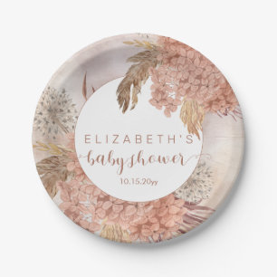 Boho Pampas Grass   Hydrangeas Girl Baby Shower  P Paper Plate