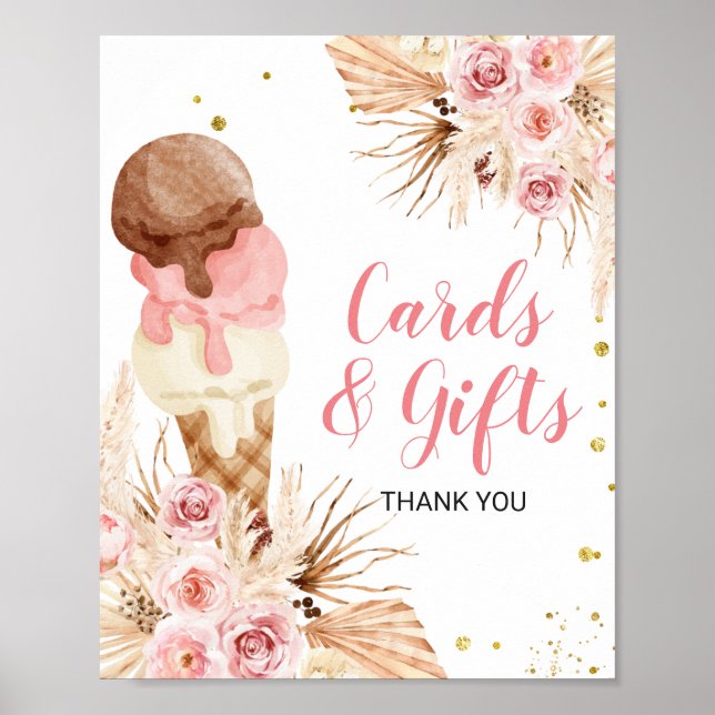 Boho Pampas Grass Ice cream floral Cards & Gifts Poster (Front)