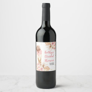 Boho Pampas Grass ice cream Wine Bottle Party Label