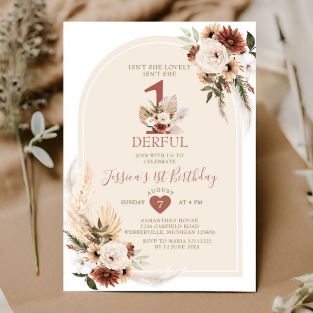 Boho Pampas Grass Isn't She Onederful Birthday Invitation (Creator Uploaded)