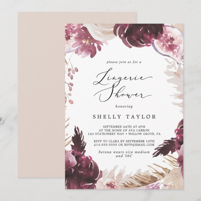 Boho Pampas Grass Lingerie Shower Invitation (Front/Back)