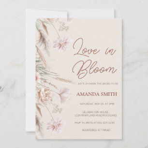 Boho Pampas Grass Love in Bloom Bridal Shower  Invitation