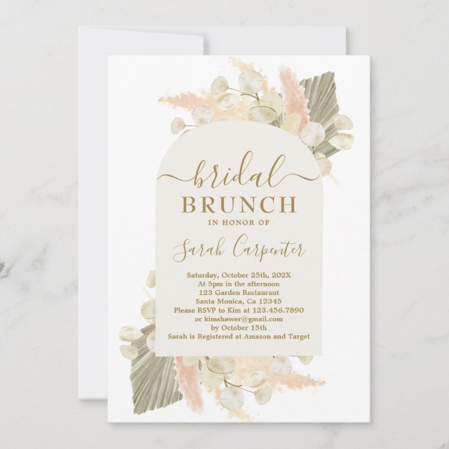 Boho Pampas Grass Lunaria Bridal Brunch Invitation (Front)
