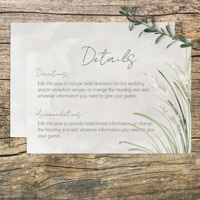 Boho Pampas Grass Minimal Modern Details Enclosure Card (Creator Uploaded)
