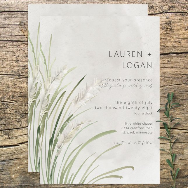 Boho Pampas Grass Minimal Modern Wedding Invitation (Creator Uploaded)