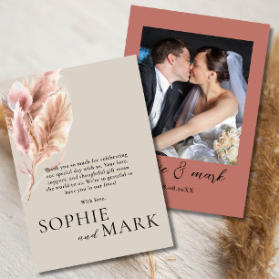 Boho Pampas Grass Minimalist With Photo Wedding Thank You Card