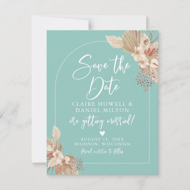 Boho Pampas Grass Mint Sage Save The Date (Front)