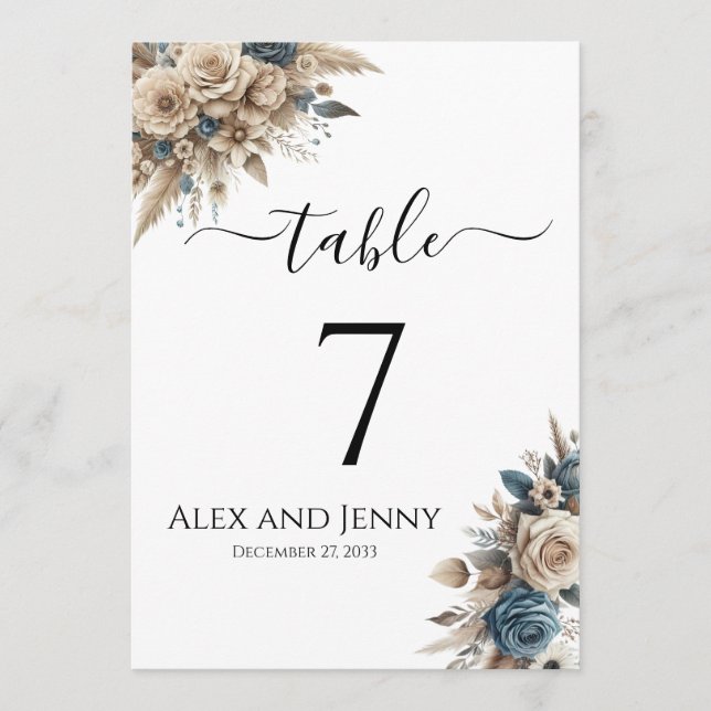 Boho Pampas Grass Modern Simple Chic Table Numbers (Front)