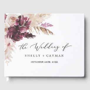 Boho Pampas Grass Monogram Back Wedding Guest Book