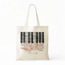 boho pampas grass music name tote bag