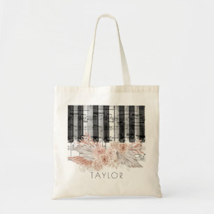 boho pampas grass music name tote bag