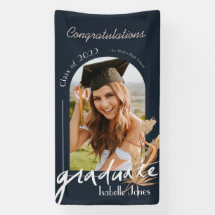 Boho Pampas Grass Navy Photo Graduation Banner
