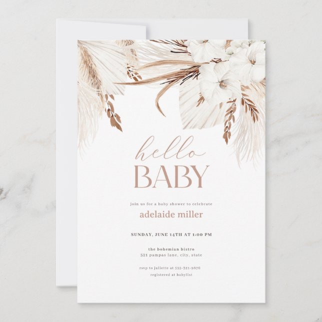 Boho Pampas Grass Neutral Baby Shower Invitation (Front)
