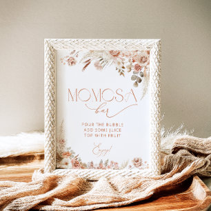 Boho Pampas Grass Neutral Baby Shower Momosa Bar Poster