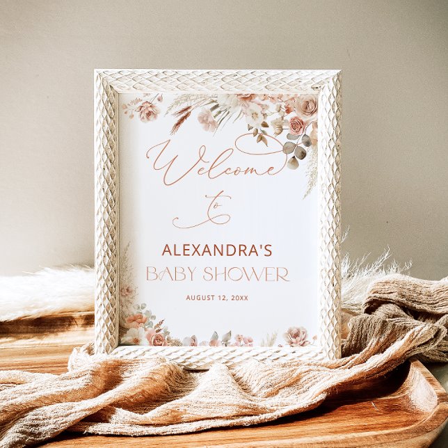 Boho Pampas Grass Neutral Baby Shower Welcome Poster (Creator Uploaded)