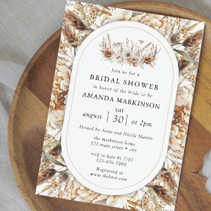 Boho Pampas Grass Neutral Floral Bridal Shower Invitation