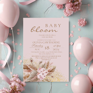 Boho Pampas Grass Neutral Flower Baby Girl Shower  Invitation