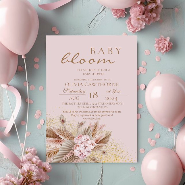Boho Pampas Grass Neutral Flower Baby Girl Shower  Invitation (Creator Uploaded)