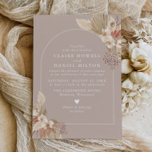 Boho Pampas Grass Neutrals Wedding Invitation