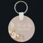 Boho Pampas Grass Neutrals Wedding Key Ring<br><div class="desc">Boho keychain keepsake that can be personalised with a custom last name. Neutral tones and pampas grass provide an understated elegance. This keychain would make a lovely gift for newlyweds!</div>