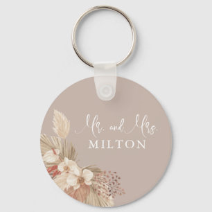 Boho Pampas Grass Neutrals Wedding Key Ring