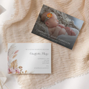 Boho Pampas Grass New Baby Photo Announcement