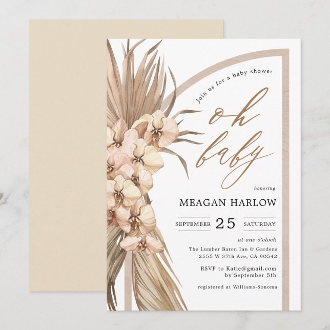 Boho Pampas Grass Oh Baby Shower Invitation (Front/Back)