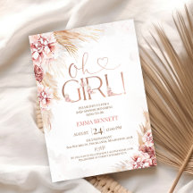 Boho Pampas Grass Oh Girl Baby Shower Invitation