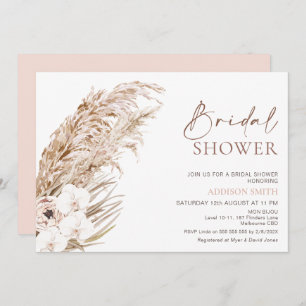 Boho Pampas Grass Orchards Floral Bridal Shower Invitation