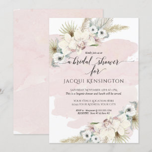 Boho Pampas Grass Orchid Blush Floral Wedding Invitation