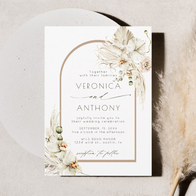 Boho Pampas Grass Orchid Floral Wedding Invitation (Creator Uploaded)