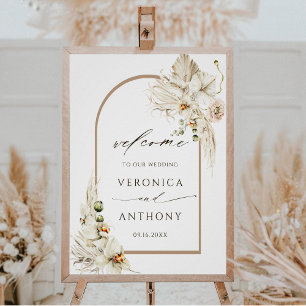 Boho Pampas Grass Orchid Floral Wedding Welcome  Poster