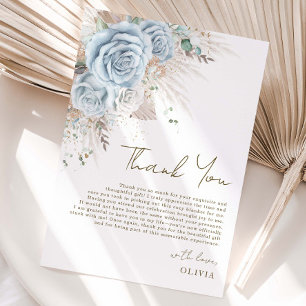 Boho Pampas Grass Pastel Blue Floral Bridal Shower Thank You Card