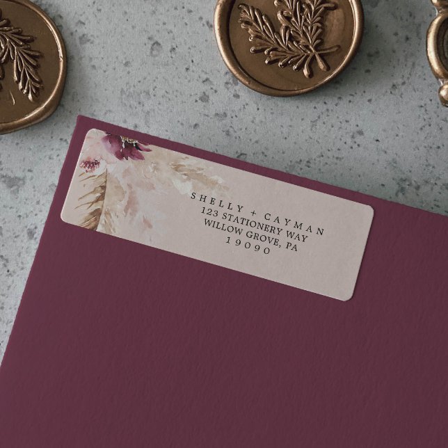 Boho Pampas Grass | Peach Return Address Label (Creator Uploaded)