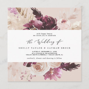 Boho Pampas Grass Peach Square Wedding Invitation
