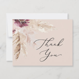Boho Pampas Grass   Peach Thank You Card