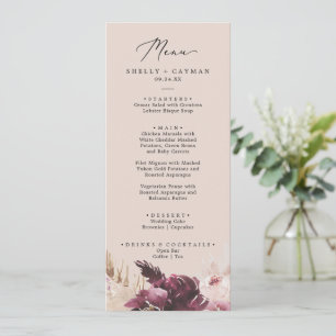 Boho Pampas Grass   Peach Wedding Dinner Menu