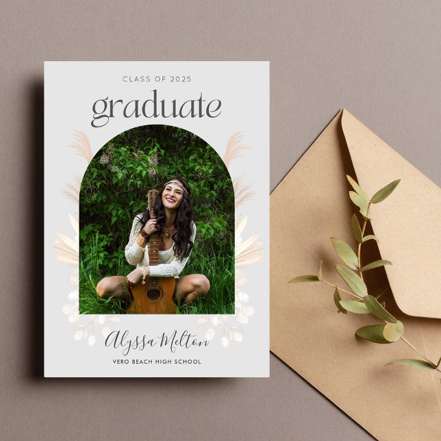 Boho Pampas Grass Photo High School Graduation Invitation (Boho Pampas Grass Photo High School Graduation Invitation)
