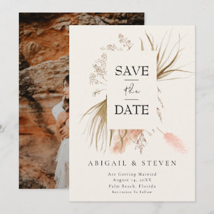 Boho Pampas Grass Photo Modern Tropical Wedding Save The Date