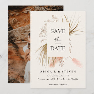 Boho Pampas Grass Photo Modern Tropical Wedding Save The Date