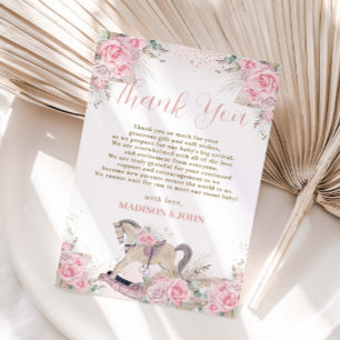Boho Pampas Grass Pink Floral Rocking Horse Baby Thank You Card