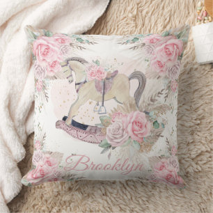 Boho Pampas Grass Pink Floral Rocking Horse Cushion