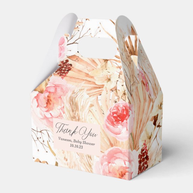 Boho Pampas Grass Pink Flower Baby Girl Shower Fav Favour Box (Front Side)