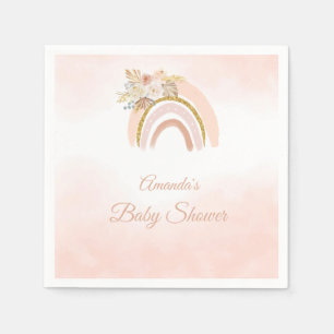 Boho Pampas Grass pink Rainbow girl Baby Shower Napkin