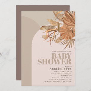 Boho Pampas Grass Pink Virtual Baby Shower Invitation
