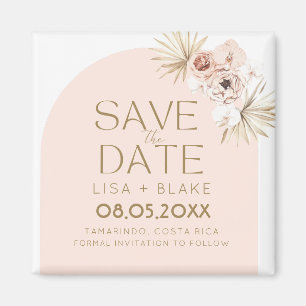 Boho Pampas Grass Pink Wedding Save the Date Magnet