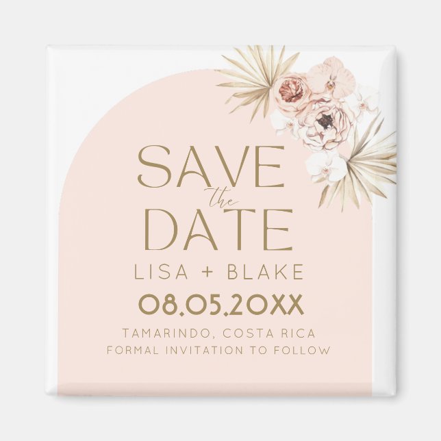 Boho Pampas Grass Pink Wedding Save the Date Magnet (Front)
