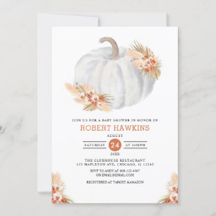 Boho Pampas Grass Pumpkin Baby Shower Invitation