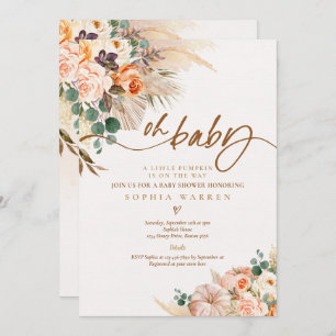 Boho Pampas Grass Pumpkin Baby Shower Terracotta Invitation