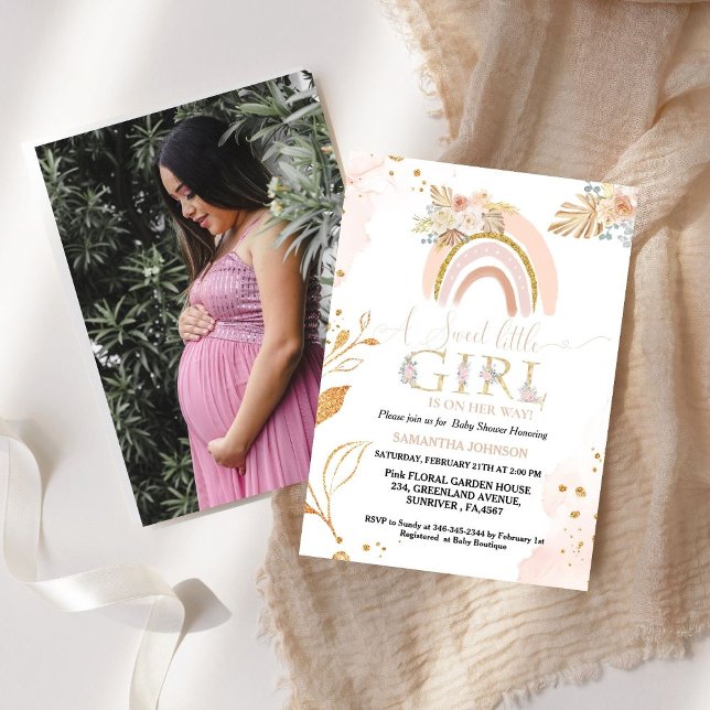 Boho Pampas Grass Rainbow Baby Girl Baby Shower Invitation (Creator Uploaded)